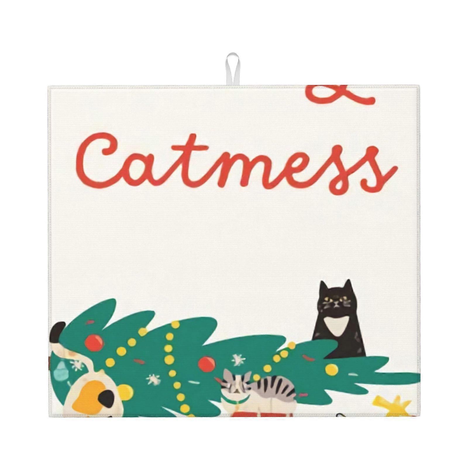 Christmas Dish Drying Mat For Kitchen Counter, Microfiber Dish Mat, Fast Absorbent Draining Pad