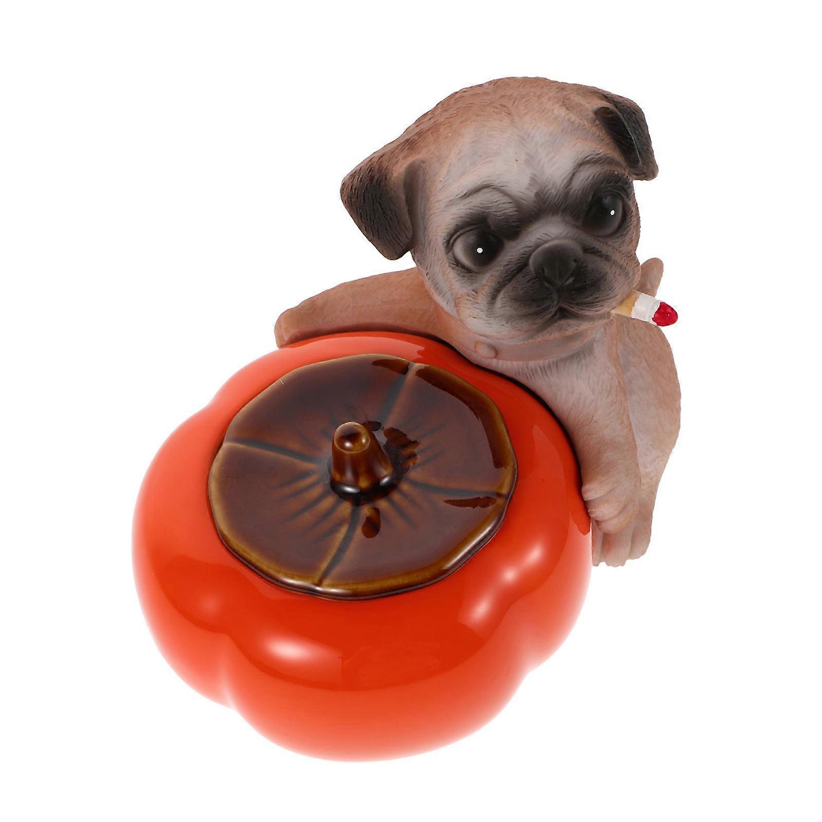 Stylish Persimmon Ashtray Ceramic Covered Ashtray with Lid for Office
