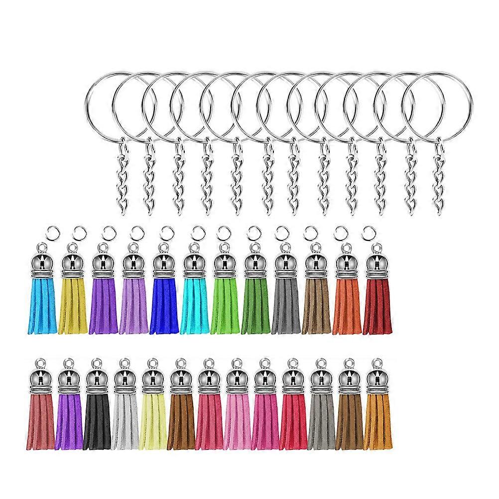 50 Sets DIY Keychain Combination Accessories with Open Ring Tassel and Key Ring
