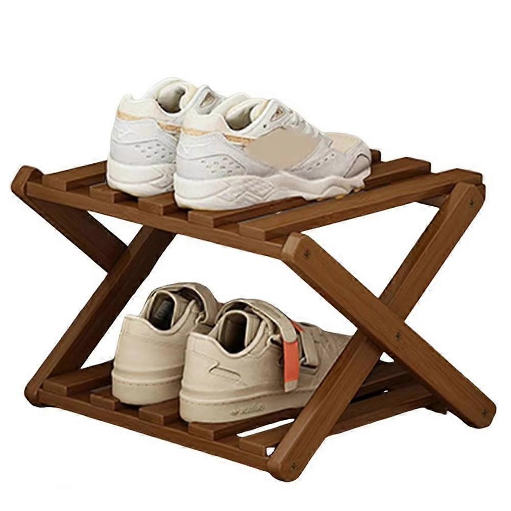 Bamboo Multi-Layer Folding Shoe Rack, Retractable Household Storage Shelf, Space-Saving Shoe Organizer,Dark Brown