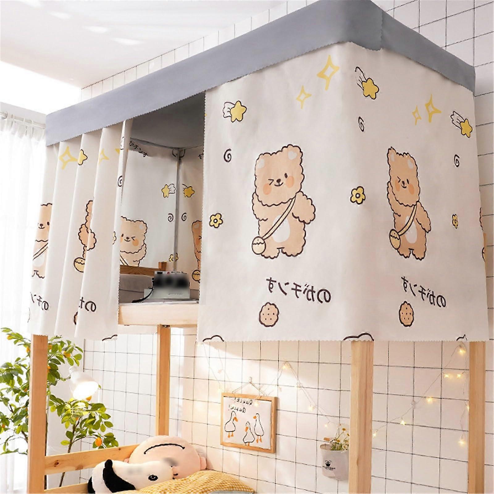 Bunk Bed Curtains for Privacy Light Blocking Breathable Fabric Easy Install Bear Print Set of 3
