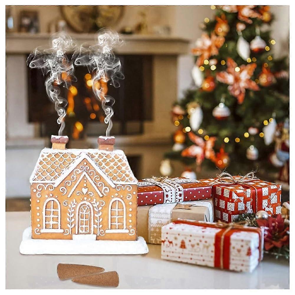 Gingerbread House Backflow Incense Cone Burner with Festive Cabin Design for Holiday Aromatic Ambience