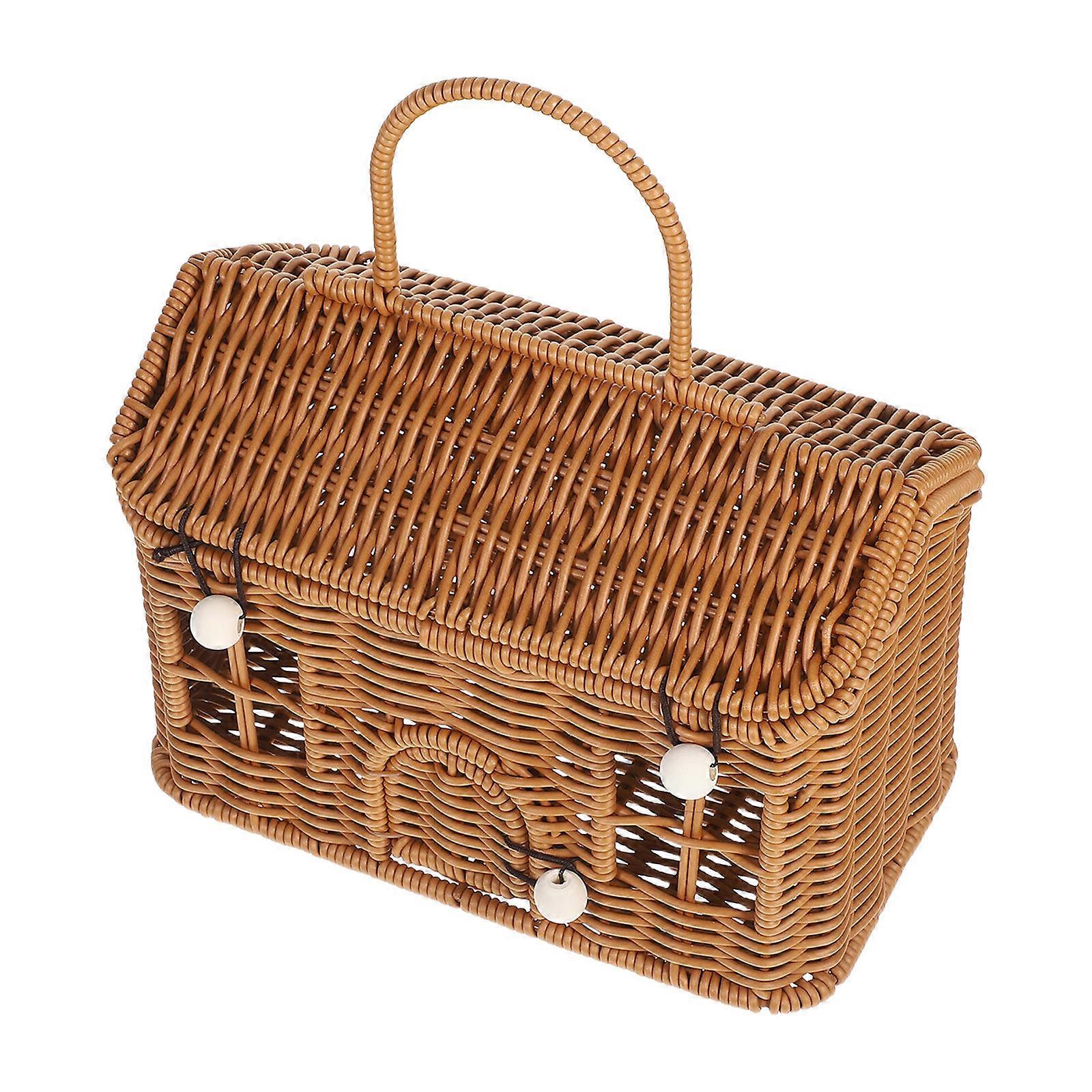Brown Woven Storage Basket Large-Capacity Picnic Basket for Storage