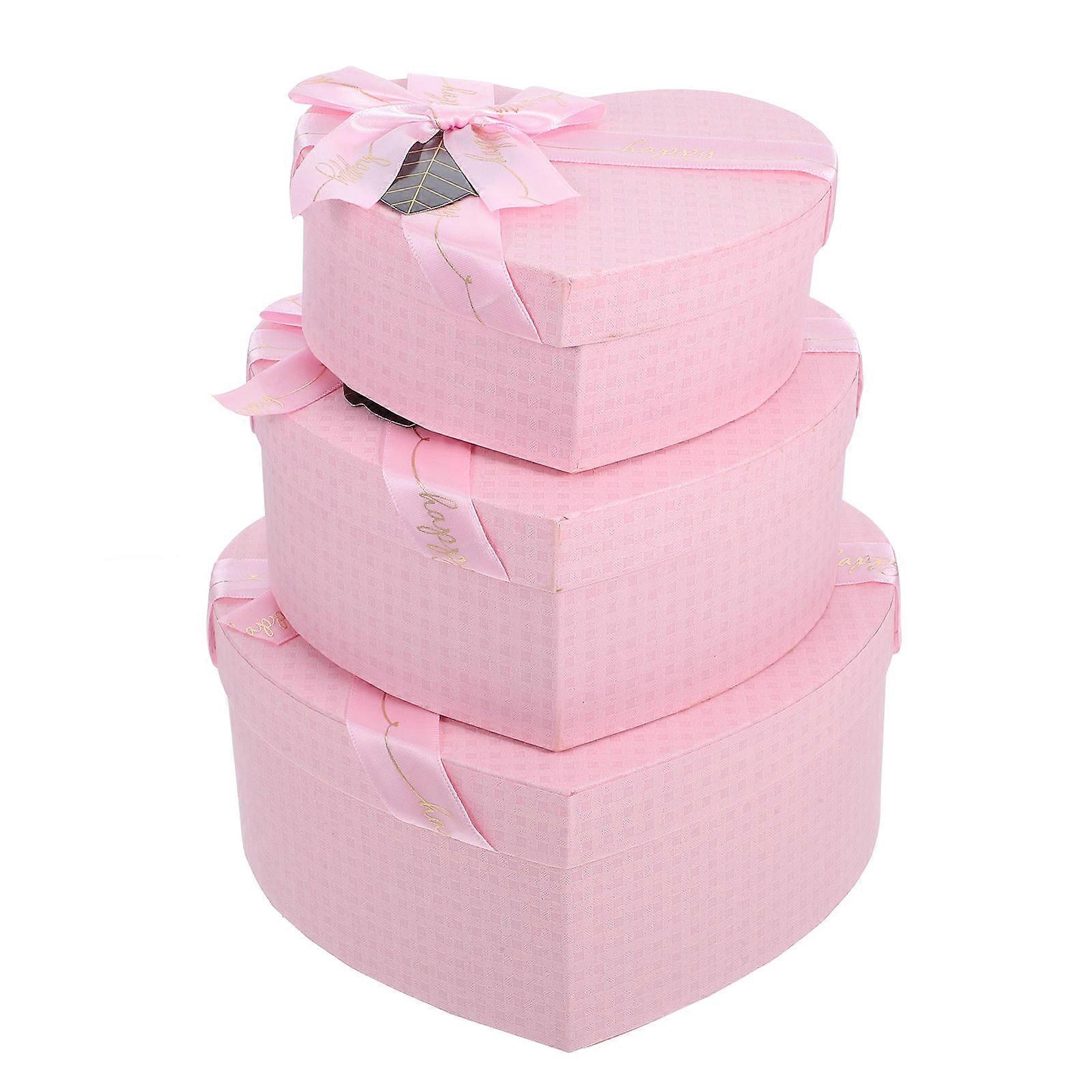 Heart Shaped Gift Boxes Pink for Gift 3Pcs Paper Present Boxes with Lid