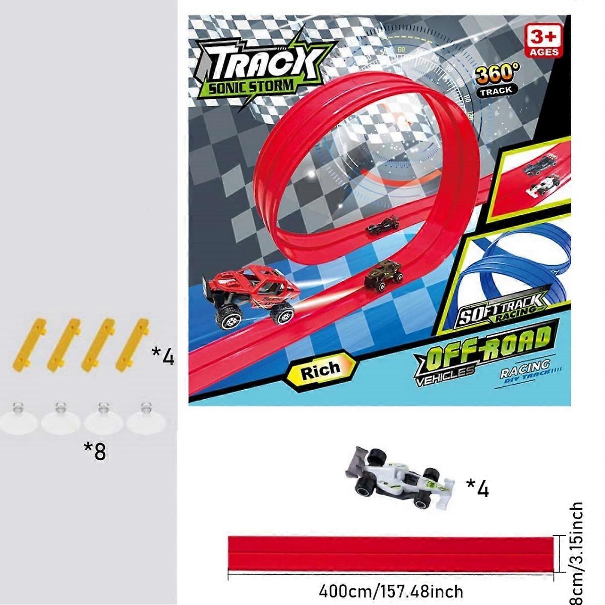 400cm/157.5in track, children's DIY assembly track racing gravity inertia sliding track car toy,random colors