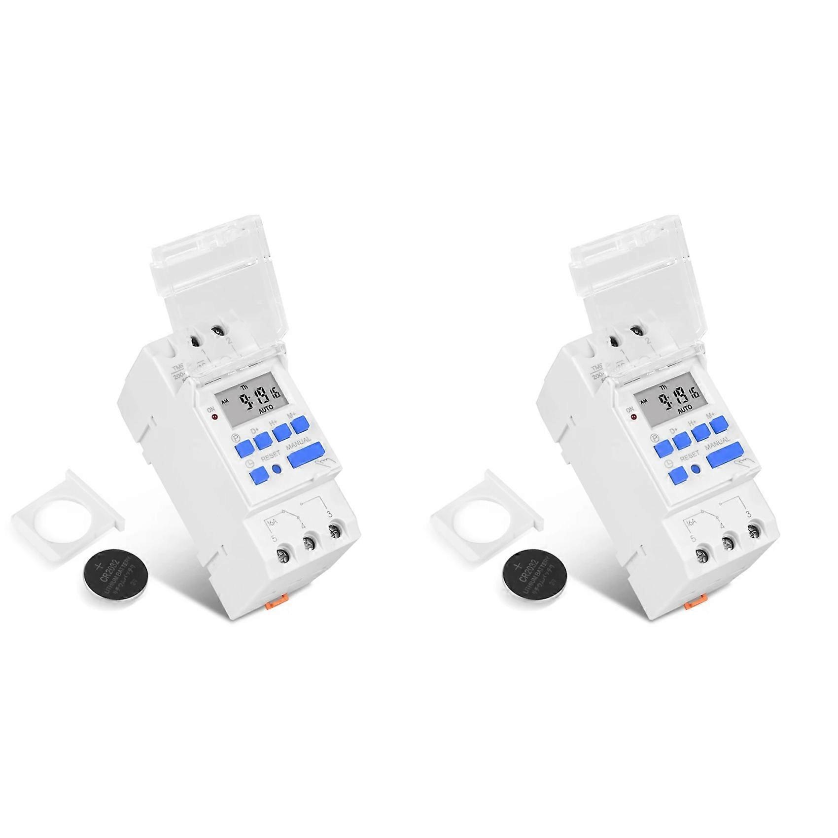 2X Programmable Digital Time Switch Relay Timer Control AC 220V 16A Din Rail Mount TM919A Timer Switch