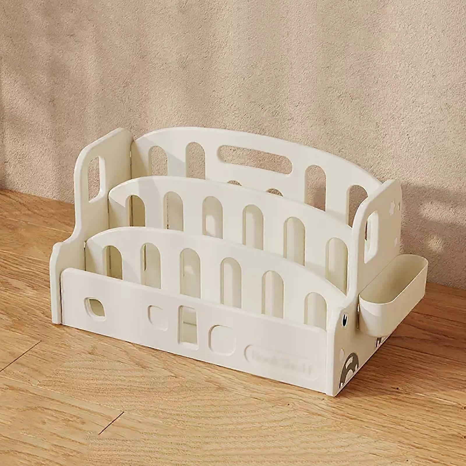 Kids 3 Tier Bookshelf Organizer with Space Saving Design and Rounded Safety Edges for Small Spaces White