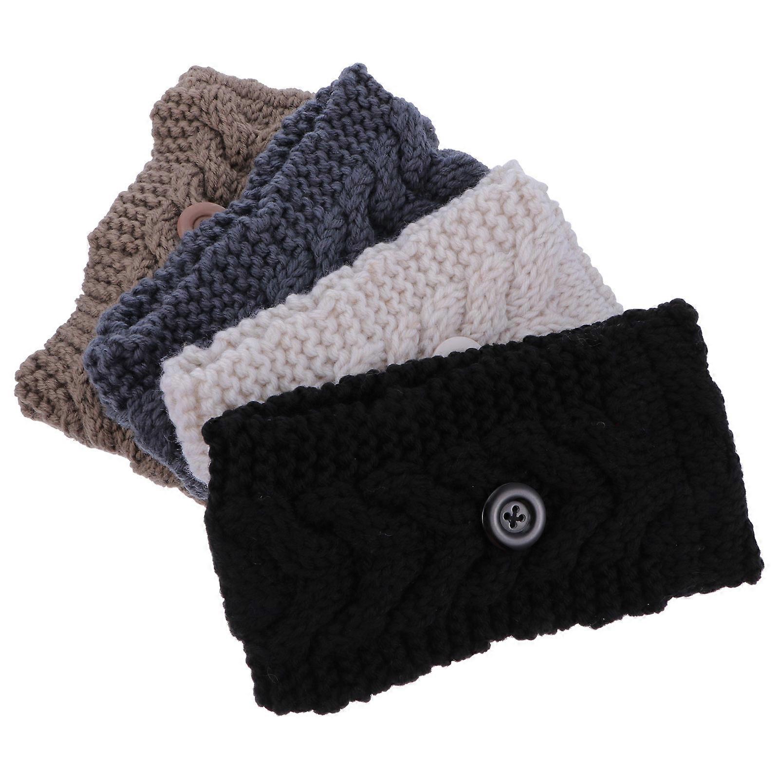 Button Headband Ear Holder for Face 4Pcs Elastic Wool Headbands