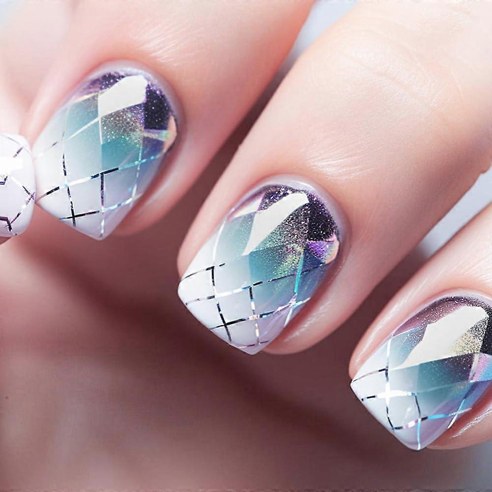 Purple Blue Glitter Gradient Short Square Press On Nails Kit, 24pcs Reusable Glossy Finish