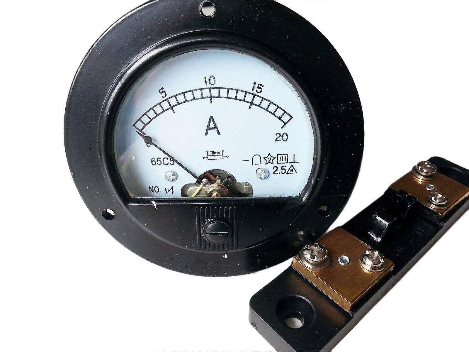 Analog Ammeter DC 020A with Shunt, Round Panel Meter for Precise Current Measurement