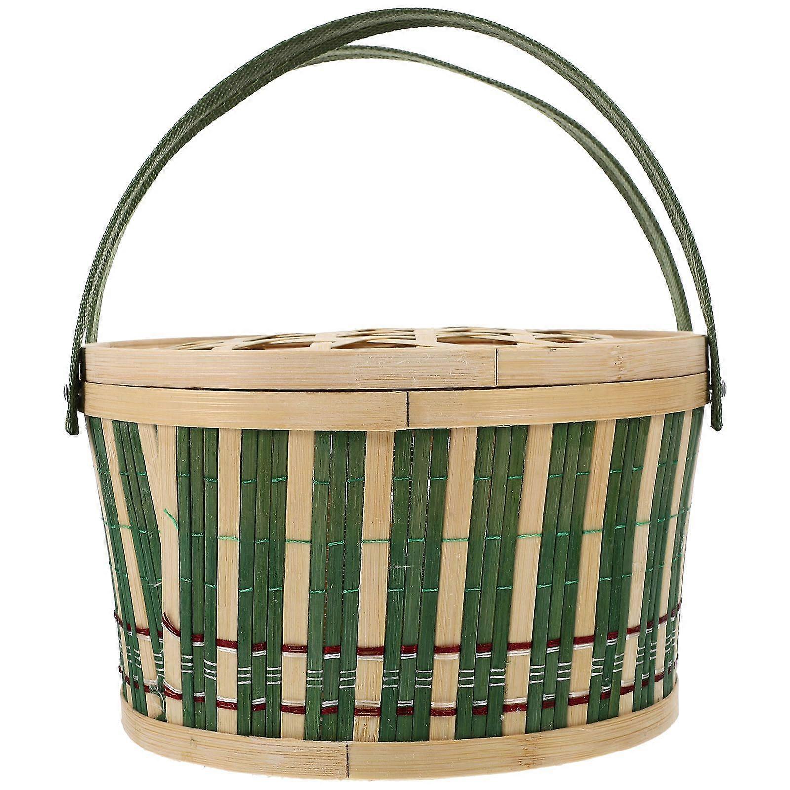 2pcs Handheld Bamboo Woven Basket Easter Egg Storage Basket Sundries Storage Container Random Style