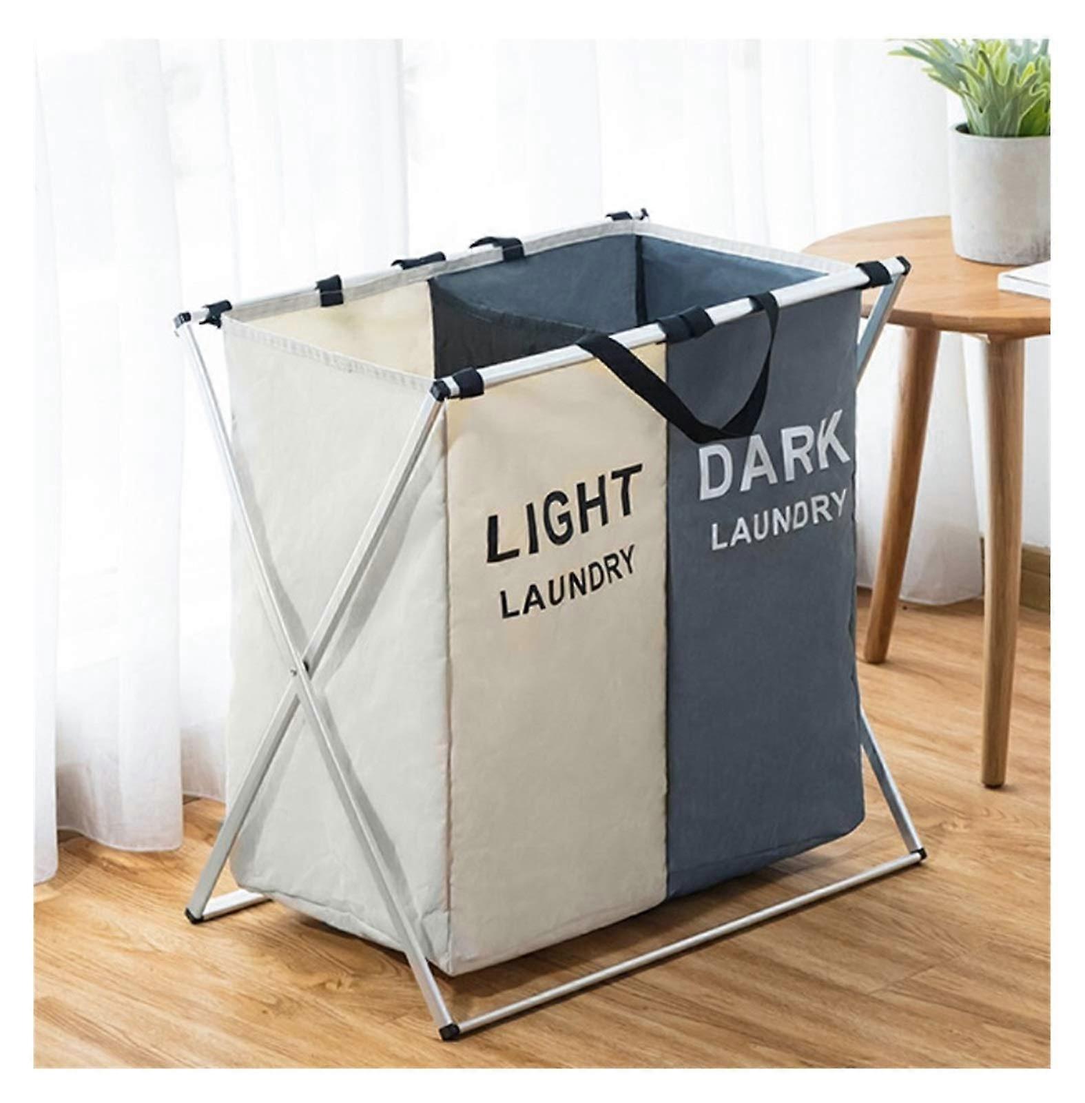 Foldable Large Capacity Laundry Basket with Three Compartments, Waterproof Storage Bins for Bathroom