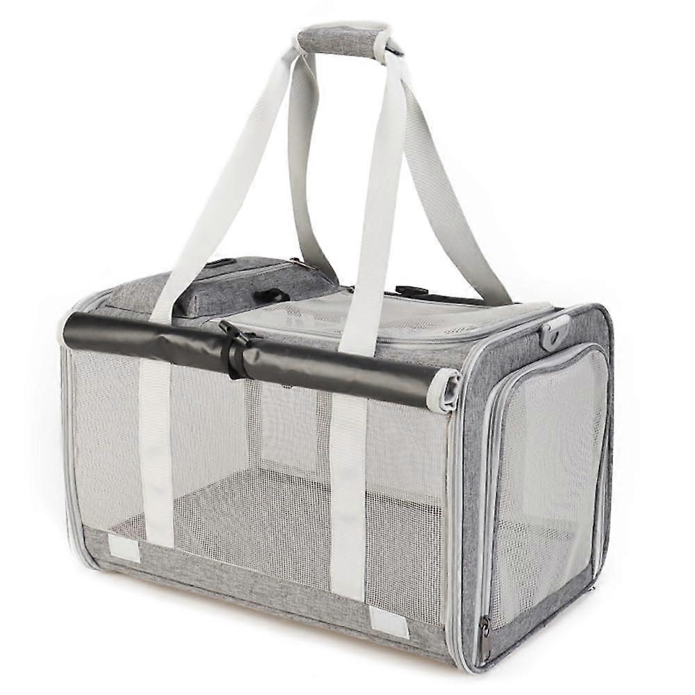Large Breathable Foldable Cat Carrier for Travel with Adjustable Straps and Spacious Interior Gray