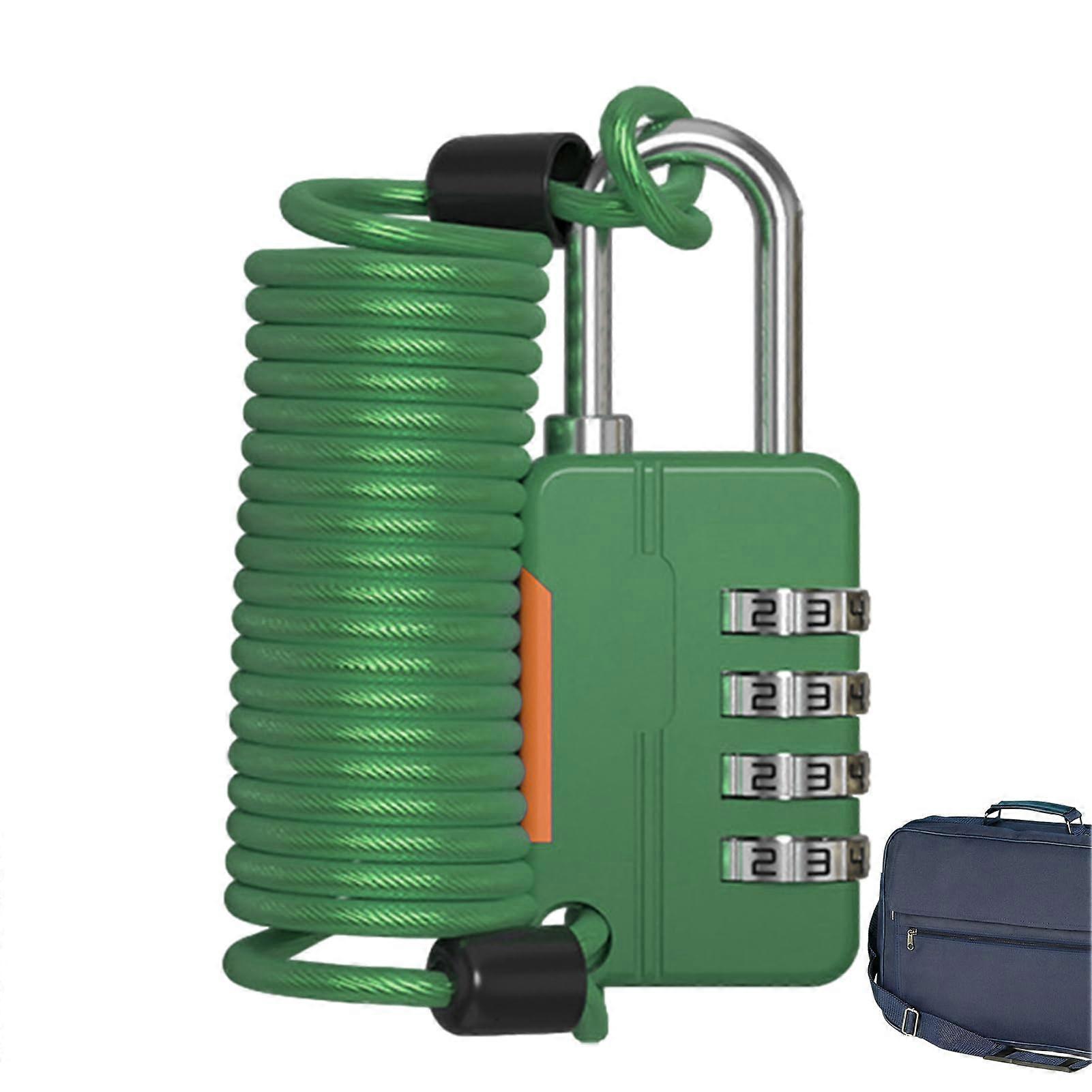 Cable Combination Lock with 4Digit Code, AntiTheft Bicycle Cable Lock, Retractable Zinc Alloy, Green