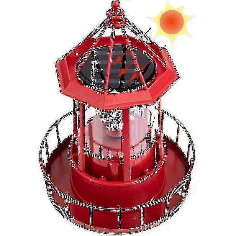 Led Solar Powered Lighthouse, 360 Degree Rotating Courtyard Lights A