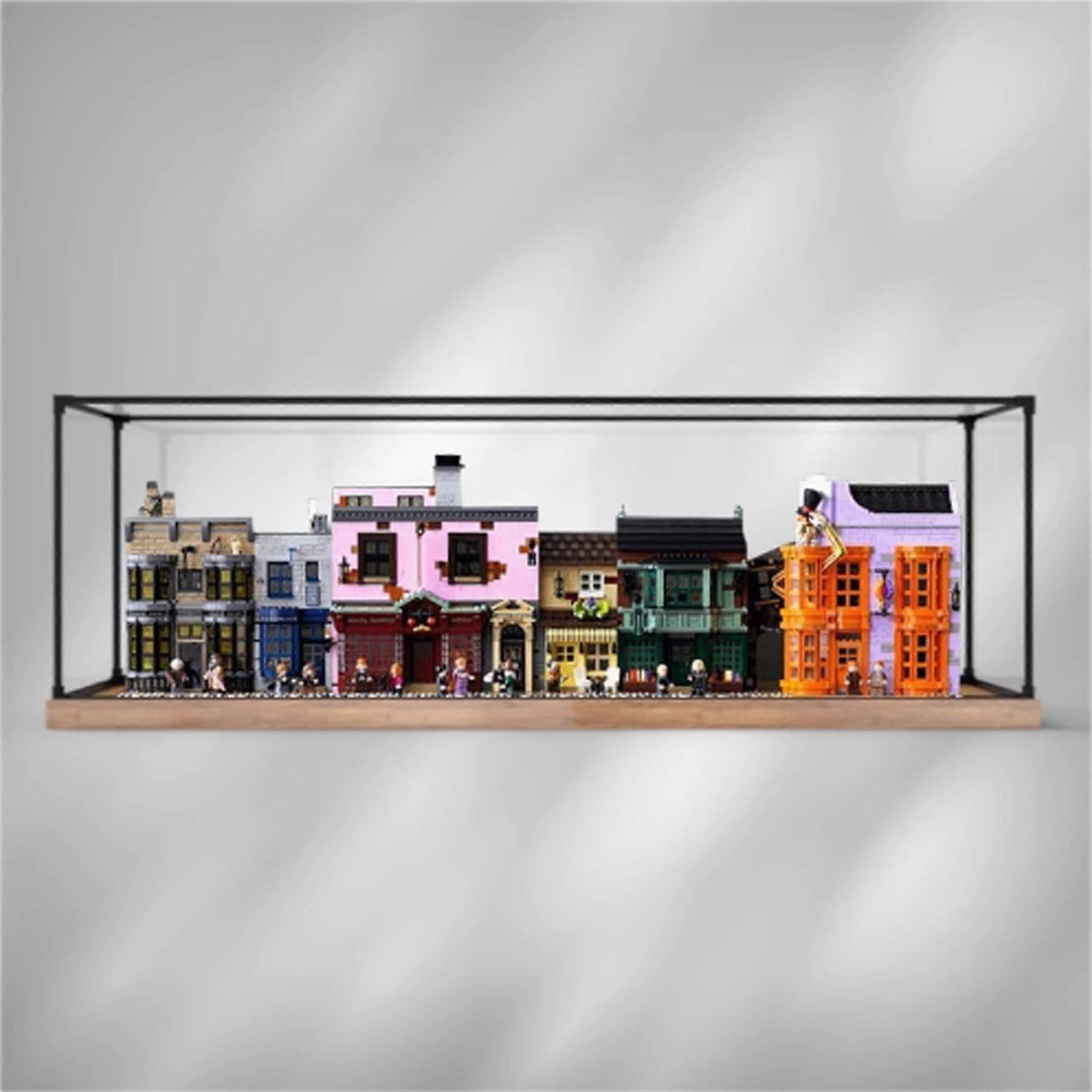 Dustproof Acrylic Display Case with Wood Grain Base for  75978, Clear Showcase for Model Storage