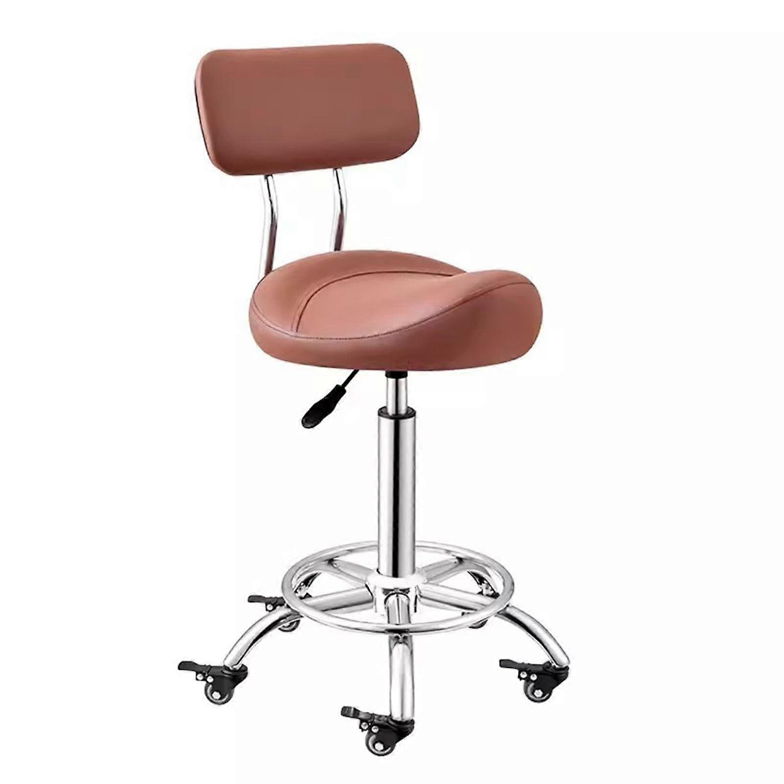 Ergonomic Brown Saddle Stool with Back Support, Adjustable Height and Swivel for Office or Clinic