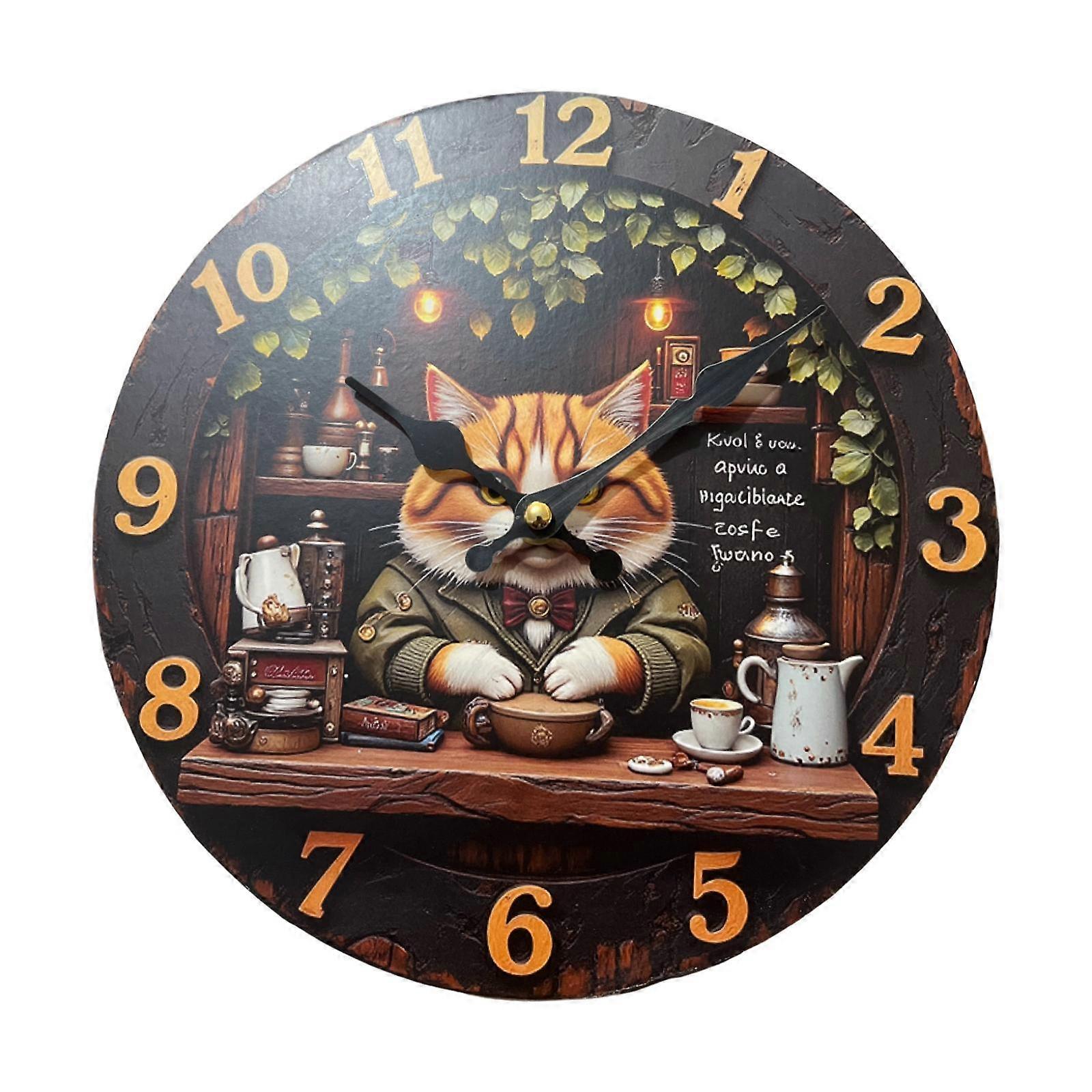 Cat Pattern Wall Clock Decorative Art Clock Arabic Numerals Aesthetic Modern
