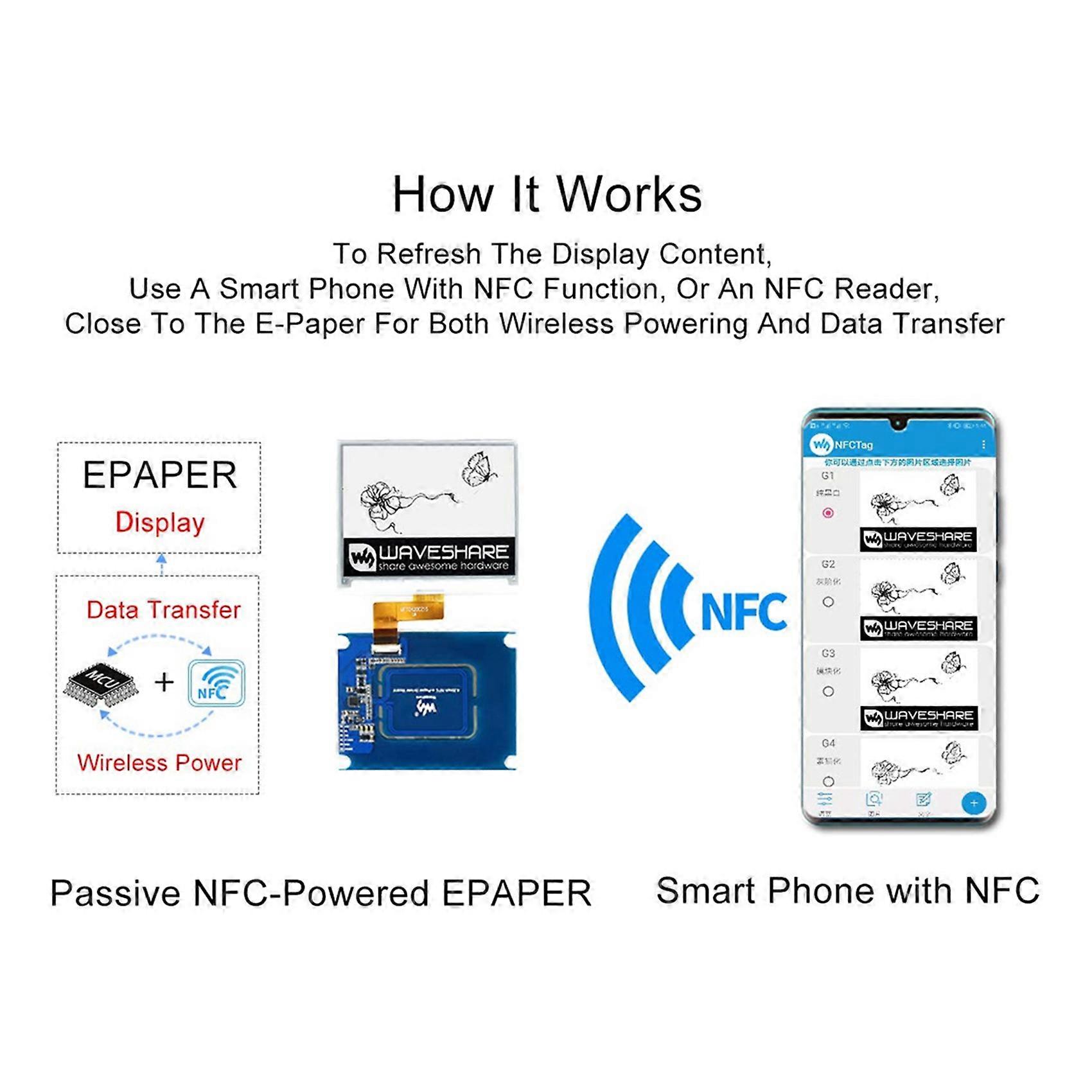 3X Waveshare 4.2 Inch Wireless NFC-Powered EPaper Eink E Paper E-Ink Display Screen Module for Android APP, No Battery