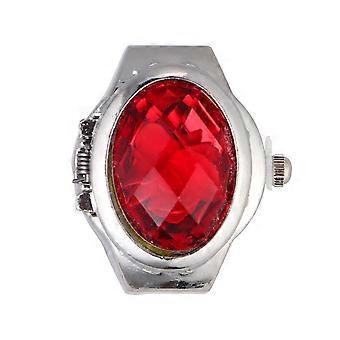 Special Oval Watch Shaped Finger Ring Fashion Exquisite Quartz Watch Ring for Men Women (Red)
