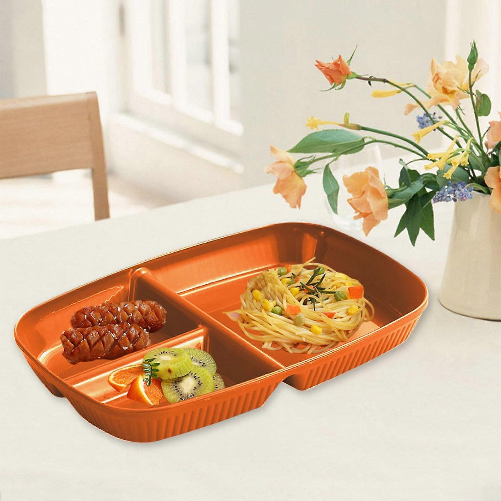 Plastic Divided Dinner Plates Lightweight Square Buffet Plates Stackable Orange Three-Cell Grid Plates