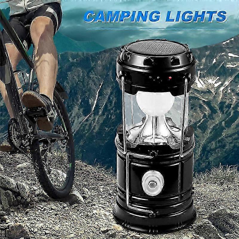 Solar LED Portable Lantern Telescopic Torch Lamp Multi-Function Gold