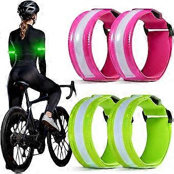 4PCS Rechargeable LED Light Armband, Reflective LED Running Armband, Adjustable Flashing LED Bracelet, Safety Light Bracelet for Sports