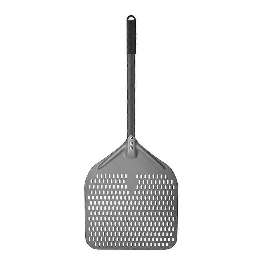 Espátula de pizza perfurada de 14 x 17 polegadas, com 35 polegadas de comprimento total, espátula retangular de alumínio para pizza com cabo de silicone alongado.