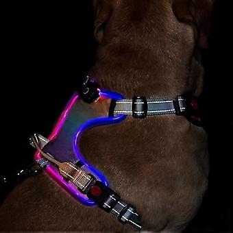 LED Light Up Dog Harness: Reflective Adjustable Vest with Rechargeable, No-Choke Pet Harness Easy Control Handle (Multi Colored,XL)