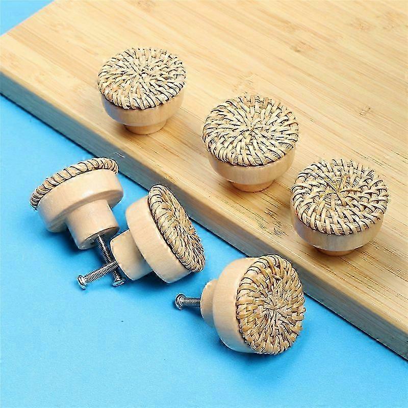24Pcs Boho Rattan Dresser Knobs Round Wooden Drawer Knobs