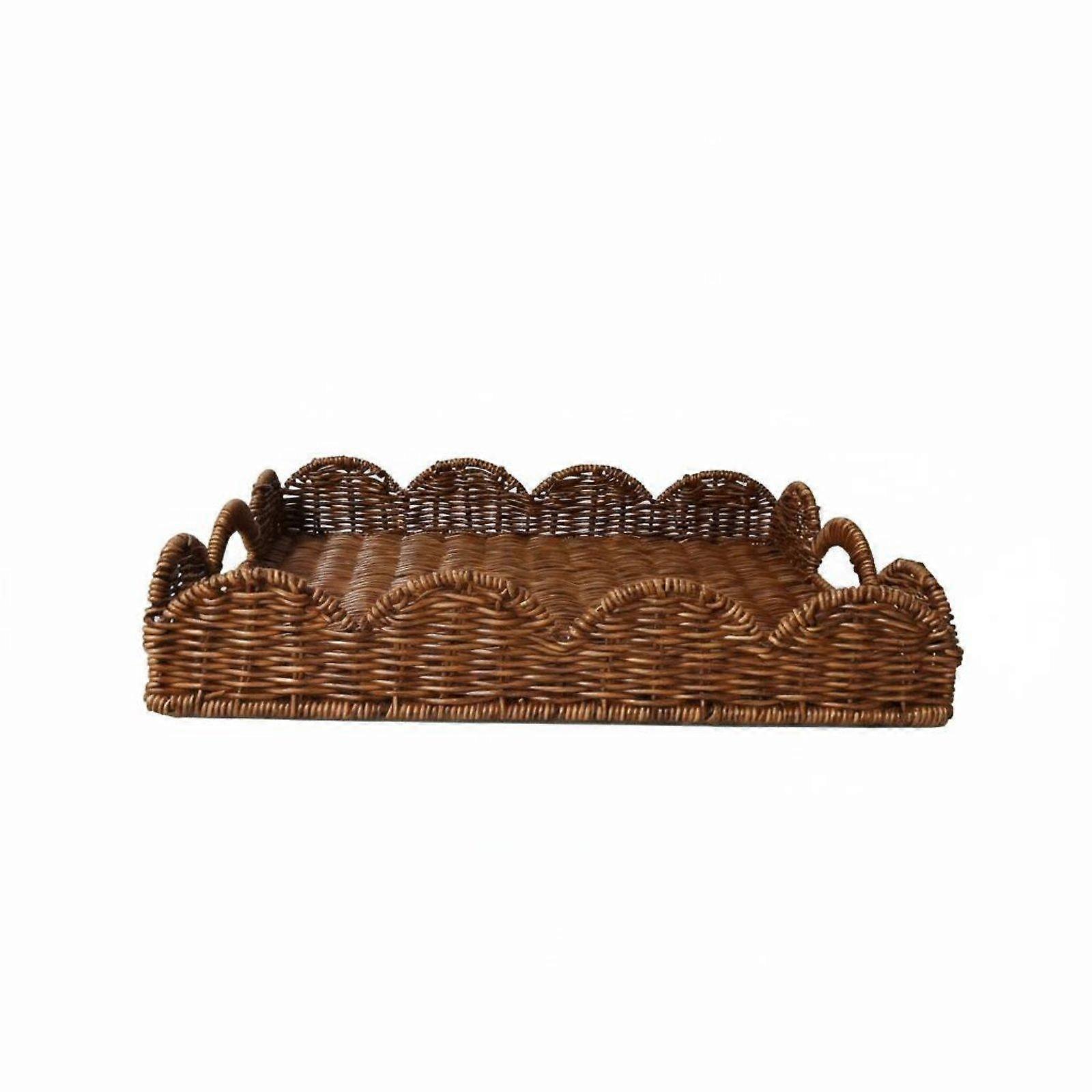 Braided Container Basket Edge Serving Tray Multipurpose Wicker Tray for Tabletop