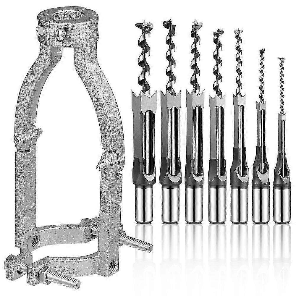 7Pcs Square Hole Drill Bits +1 Square Hole Drill Bit Adapter Mortising Chisel Set