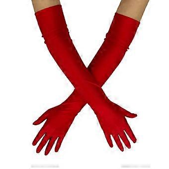 Guantes satinados para ceremonia de boda, guantes sencillos hasta el codo, guantes formales para ocasiones especiales, guantes largos para banquetes, para disfraces de los años 20, color rojo.