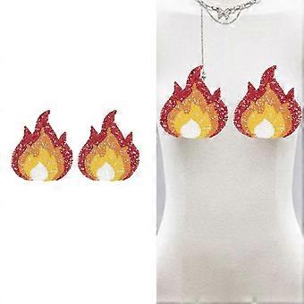 Flame Shape Glitter Nipple Shield Invisible Adhesive Breast Pasties For Women Under Clothing Breathable Bra Accessories Multicolor