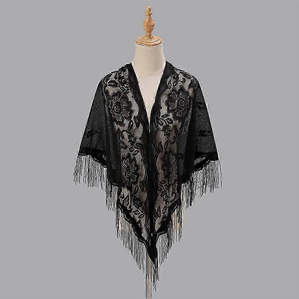 Fringed Lace Shawl Multiuse Poncho