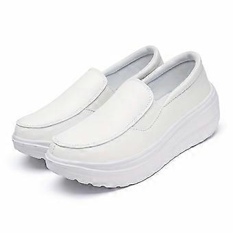 Women's Slip-On Wedge Shoes, Thick Sole Low-Top Platform Sneakers, Black & White Solid Color, Lightweight All-Season Casual Footwear