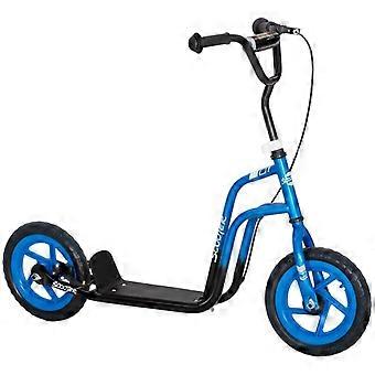 Kinderroller mit verstellbarem Lenker, großen Rädern, Ständer und Handbremse, für Kinder von 5-12 Jahren, blau
