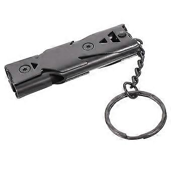 Stainless Steel Survival Whistle Keychain Loud Dualtube Emergency For Camping Hiking Outdoor Use Black