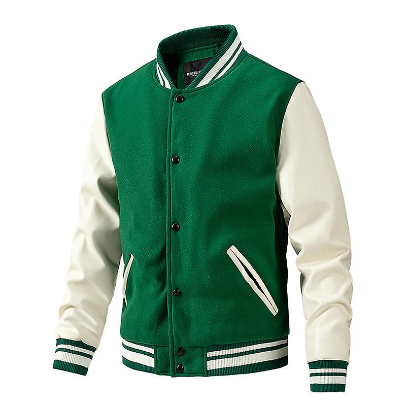 En's Baseball Jacket Solid Woolen Cotton Contrast Slim Basic Baseball
