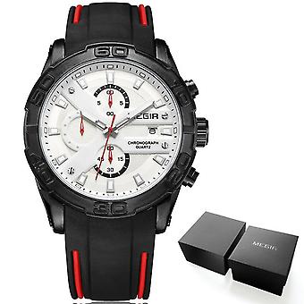 Megir menn's Mote Sport Kvarts klokker Lysende silikonrem Kronograf Analog armbåndsur For Man Black Red 2055g-bk-1