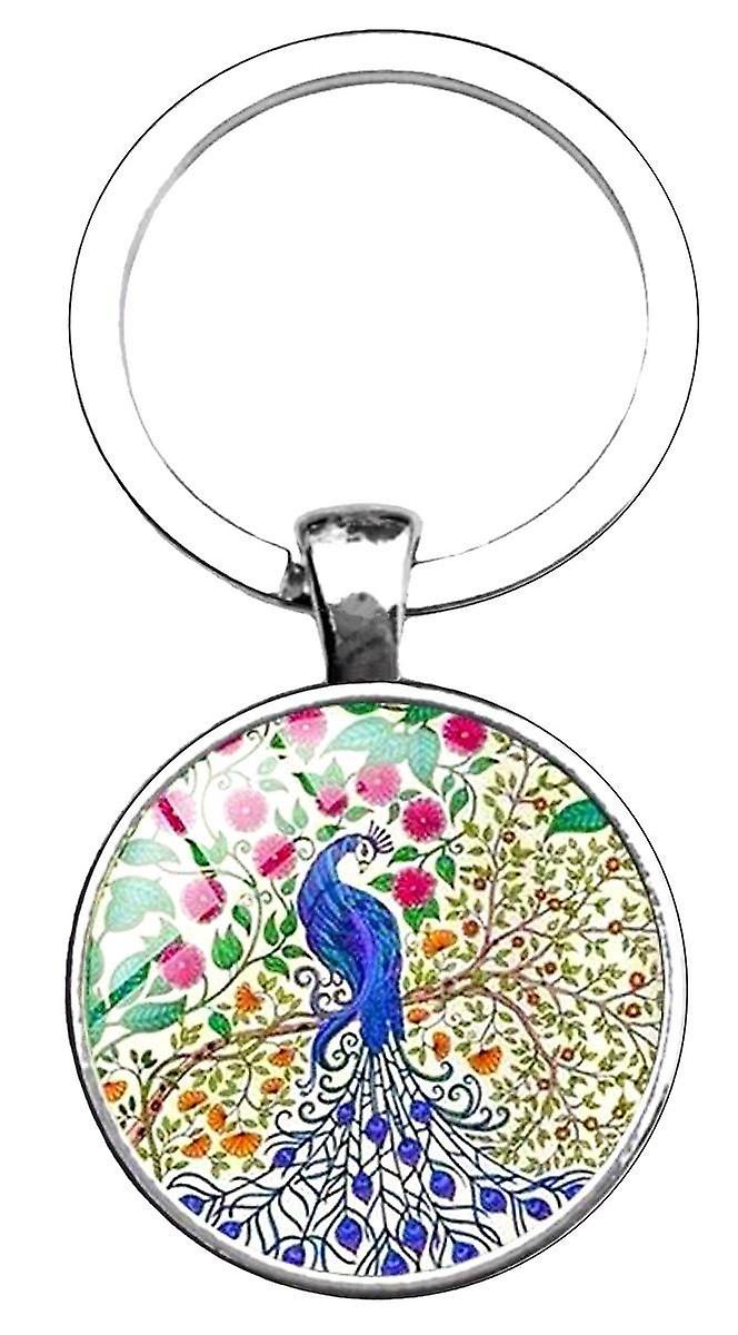 Bassin and Brown Peacock Tree Key Ring - Beige/Blue/Green/Red