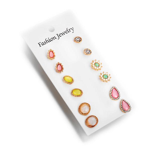 Veile Studios 6Pcs Multi Element Water Drop Flower Ear Nail Earring Earrings