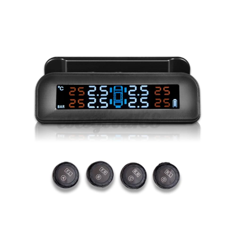 Solar Car Tire Pressure Monitoring System With Lcd Screen & 4 Abs Sensors - Real-time Tester