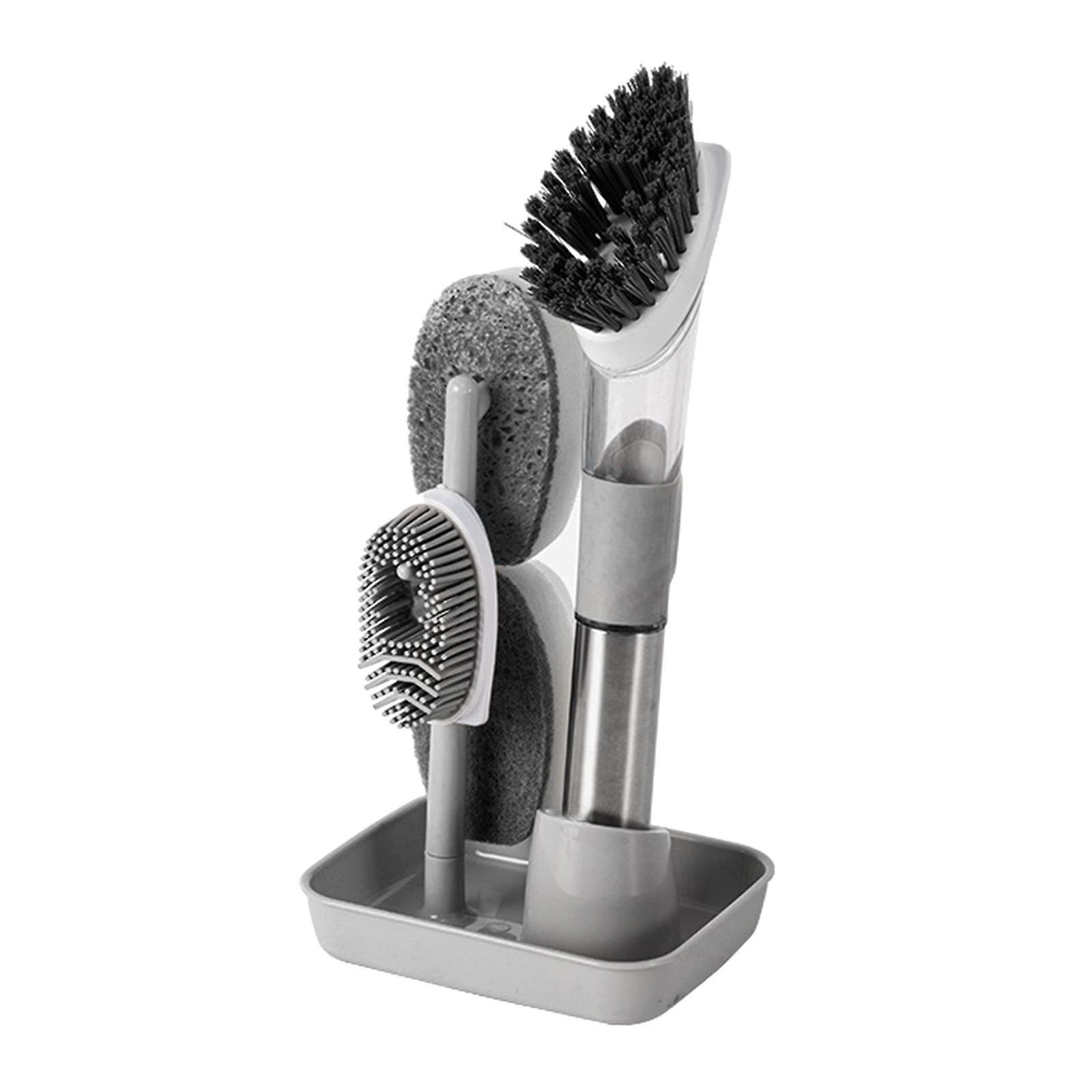 Kitchen Cleaning Brush Set Washing Scrubbing Cleaner Drying Holder Gray