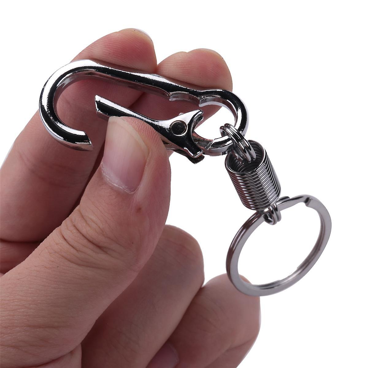 Sturdy Carabiner Key Chain Key Ring Polished Key Chain Spring Key Chain Business Waist Key Chain, Silver