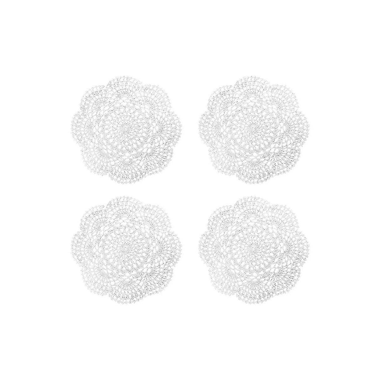 4pcs 8,6 polegadas doilies crochê renda redonda doily handmade placemats algodão crochê coasters (branco)