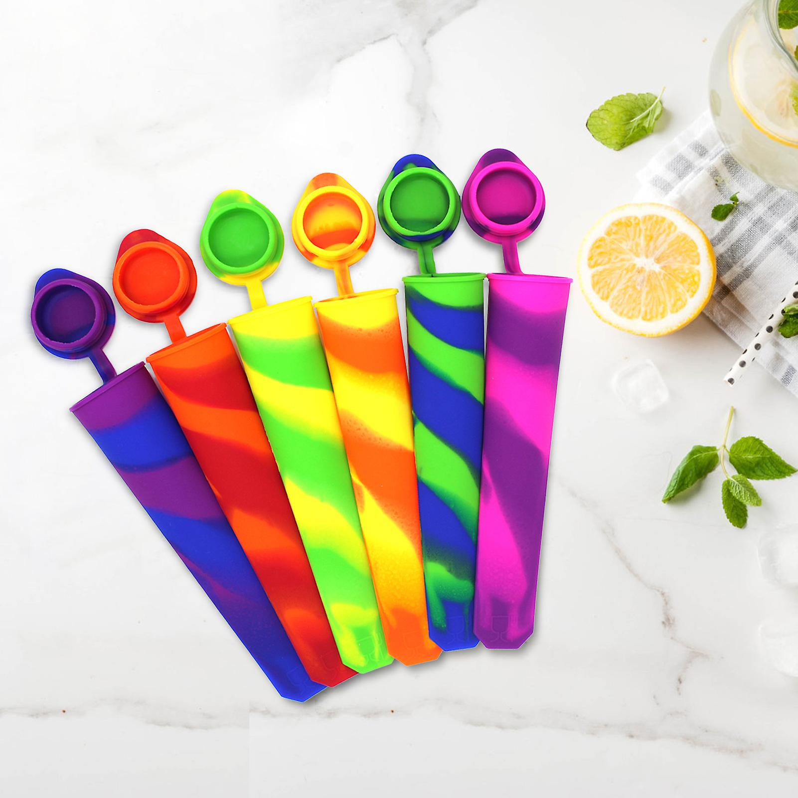 6st silikon Ice Pop formar Fäst lock Flerfärgade Ice Popsicle formar