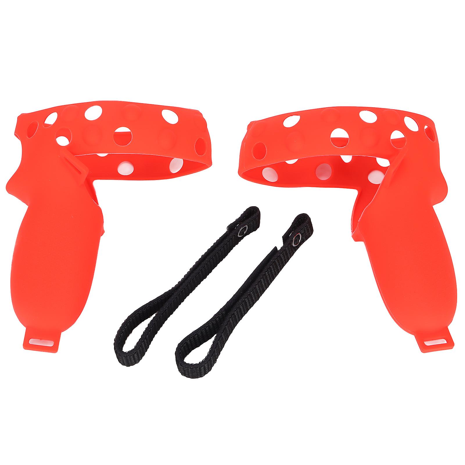 Red Silicone Grip Cover with Adjustable Knuckle Strap for Oculus Quest 2 Controllers