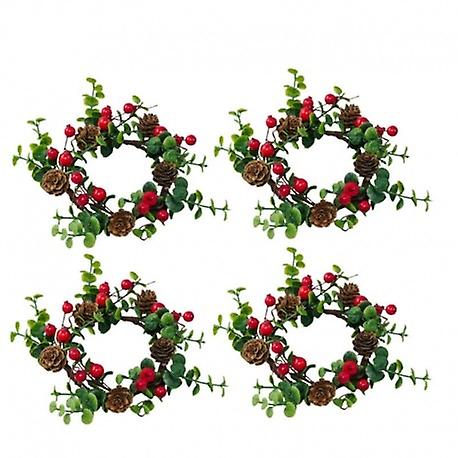 Candle Rings 4-pack for pillar candles with lingonberries, lingonberry twigs and pine cones
