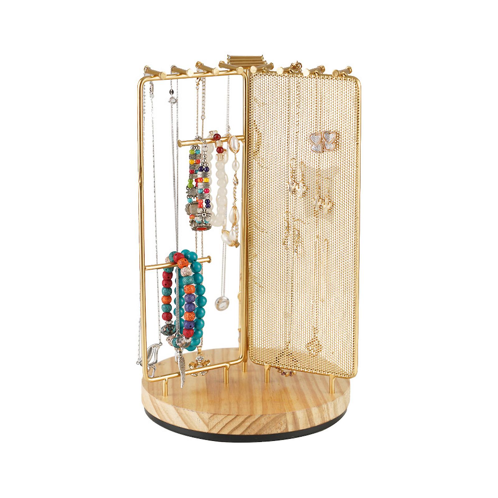 エレガントな回転ジュエリーオーガナイザー、個人用および業務用のスタイリッシュなメタルジュエリータワー、マルチフックネックレススタンド、省スペースの洗面化粧台